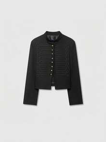 Napoleon Style Vintage Stand Collar Blazer Black - Black - View 1