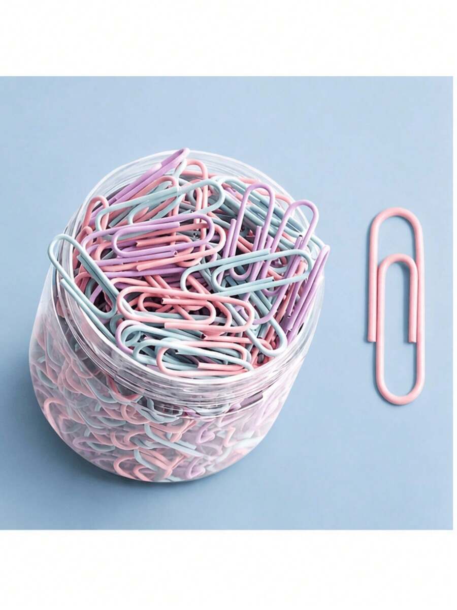 160pcs Colorful Stainless Steel Paper Clips Set - Large Size With Storage Box, Office Supplies For Documents And Bookmarks - Multicolor - View 1