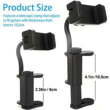 1pc Guitar Phone Holder, Guitar Phone Mount, Clip-On Guitar Stand, Guitar Camera Mount, Suitable For Digital Sheet Music, Adjustable Height, Ukulele Accessory, Compatible With All Smartphone Models, Easy To Use; Universal Flexible Arm Allows Multi-Angle Free Rotation And Tilt Adjustment, Non-Slip Wide Clamp Securely Holds Without Damaging Instrument Body Paint, Tool-Free Quick Assembly And Disassembly - Black - View 9