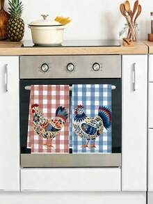 2pcs Plaid Folk Style Rooster Kitchen Towel Set, Vintage Floral Pattern Hen Farm Style Absorbent Dish Cloth Hand Towel Tea Towel, Soft Absorbent Microfiber Hand Towel, Suitable For Kitchen Decor, Dining Table Decor, Bathroom Decor Towel Set, Warm Gift For Friends And Family - Multicolor - View 6