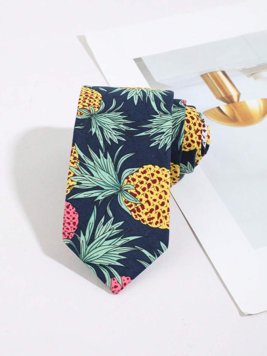 1pc Women's Fun Pineapple Banana Fruit Party Hand-Tied Necktie - Hand-pressed Pineapple - View 1