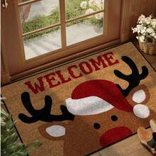 1pc Funny Welcome Christmas Deer Pattern Welcome Doormat, Harvest Season Pattern Simple Style Short Plush Quick Dry Non-Slip Machine Washable Entrance Mat, Suitable For Kitchen, Bathroom, Dining Room, Hallway, Party, Gathering, Holiday, All Seasons, Yard Home, Christmas Season, Party Supplies - Burnt Orange - View 1