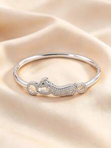 1 pieza Brazalete de puño inspirado en animales con adorno de strass, accesorio de joyería de declaración para mujeres - Plateado - Ver 3