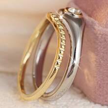 Women's Two-Tone Stackable Ring Set, Suitable For Daily Wear, Dating And Holiday Gift Accessories - Multicolor - View 6