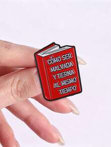 Book‑Shaped Spanish Quote Enamel Pin, Fun Meme Text Lapel Brooch For Backpack Jacket - Red - View 7