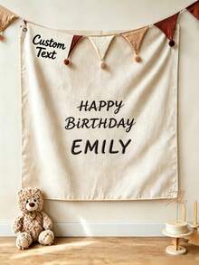1pc Customized Vintage Embroidered Birthday Banner, Customized Embroidered Birthday Wall Decor, Room Decoration Wall Decor, Fashionable, Minimalist, Suitable As Birthday Gift, Holiday Gift, Anniversary Gift - Multicolor - View 2