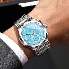1PC Men's Stainless Steel Casual Date Chronograph Quartz Watch, Fashion Men's Waterproof Luminous Pointer Watch, For Daily Wear, Holiday/Birthday Gift - Multicolor - View 5