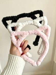 3pcs Women's Premium Black & White & Pink Cat Ear Headbands, Autumn/Winter Style, Fashionable & Versatile, Suitable For Daily Outings, Face Washing, Makeup - Multicolor - View 1