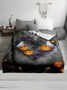 1pc Soft & Comfortable Halloween Flannel Blanket, 2D Printed Blanket For Office Nap, Sofa And Bed Decor, Outdoor Camping Leisure Blanket, Perfect Gift For Family And Friends - Multicolor - View 6