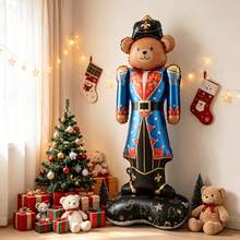 1pc Bear Soldier Shaped Balloon With Base, Suitable For Christmas Party Decoration, Christmas Home Party Indoor/Outdoor Decoration Balloon Prop - View 2