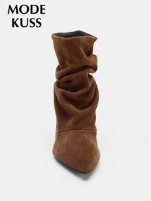 New Women's Autumn/Winter Popular Minimalist Fashion Ruched Stacked Pointed Toe Stiletto Heel Ankle Boots, Suitable For Daily Wear - Brown - View 8