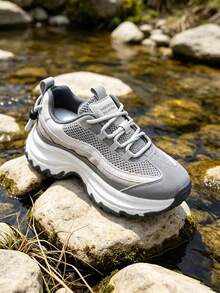2026 Autumn/Winter New Chunky Sneakers, Thick Sole, Fashionable, Beautiful, Commuting, Outdoor, Travel, Campus, Versatile Lace-Up Gym - Grey - View 4