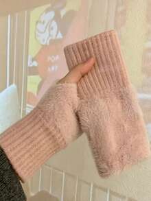Women's Fingerless Gloves, Faux Fur Cuff, Soft Warm Knitted Sleeve, Touchscreen Friendly, Suitable For Typing, Autumn New Arrival, Essential Accessory For Classroom Or Shopping - Multicolor - View 10