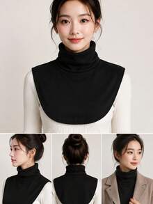 1pc Solid Color High Neck Detachable Fake Collar, Versatile Half-High Neck Mock Collar For Sweater And Coat Layering Warmth - Multicolor - View 1