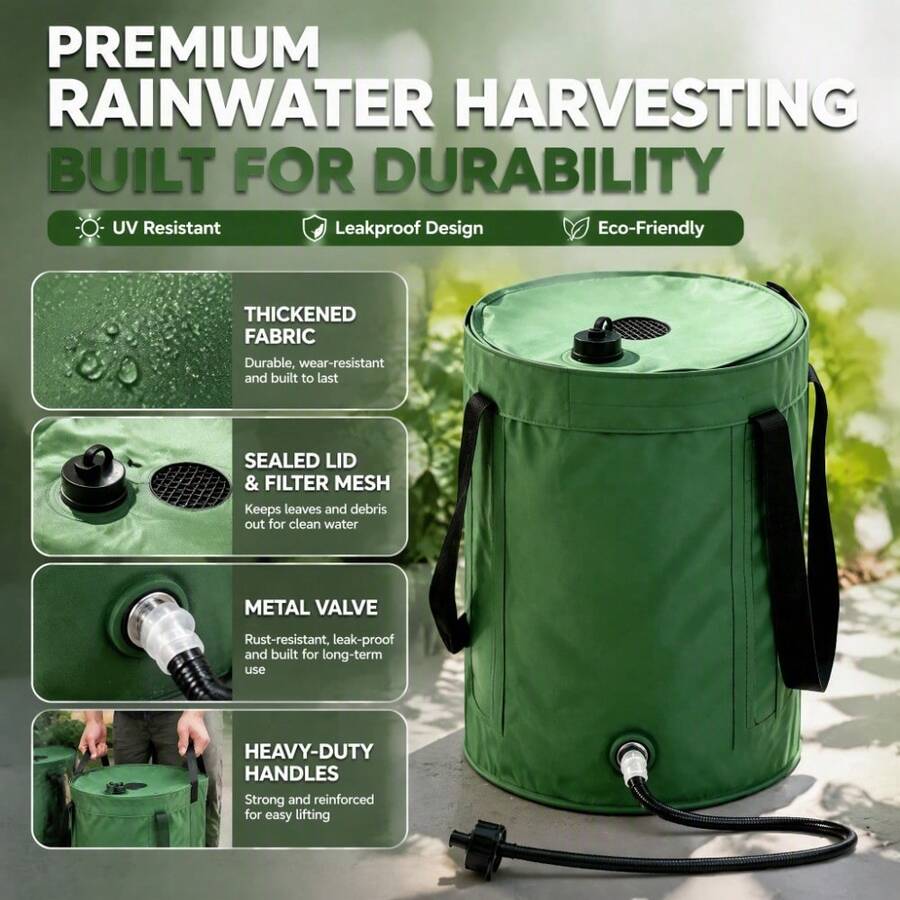 20‑30L 可折疊雨水儲水袋,多功能戶外水袋附軟管配件,適用於花園、草坪、樹木灌溉 - 綠色的 - 查看 1