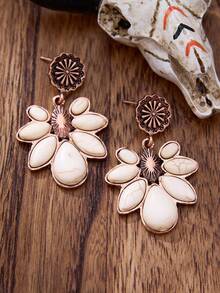 luodee Vintage Western Style Leaf Turquoise Earrings, Bohemian Style Dangle Earrings For Women, Suitable For Cowgirl's All Occasions - Bronze - View 2
