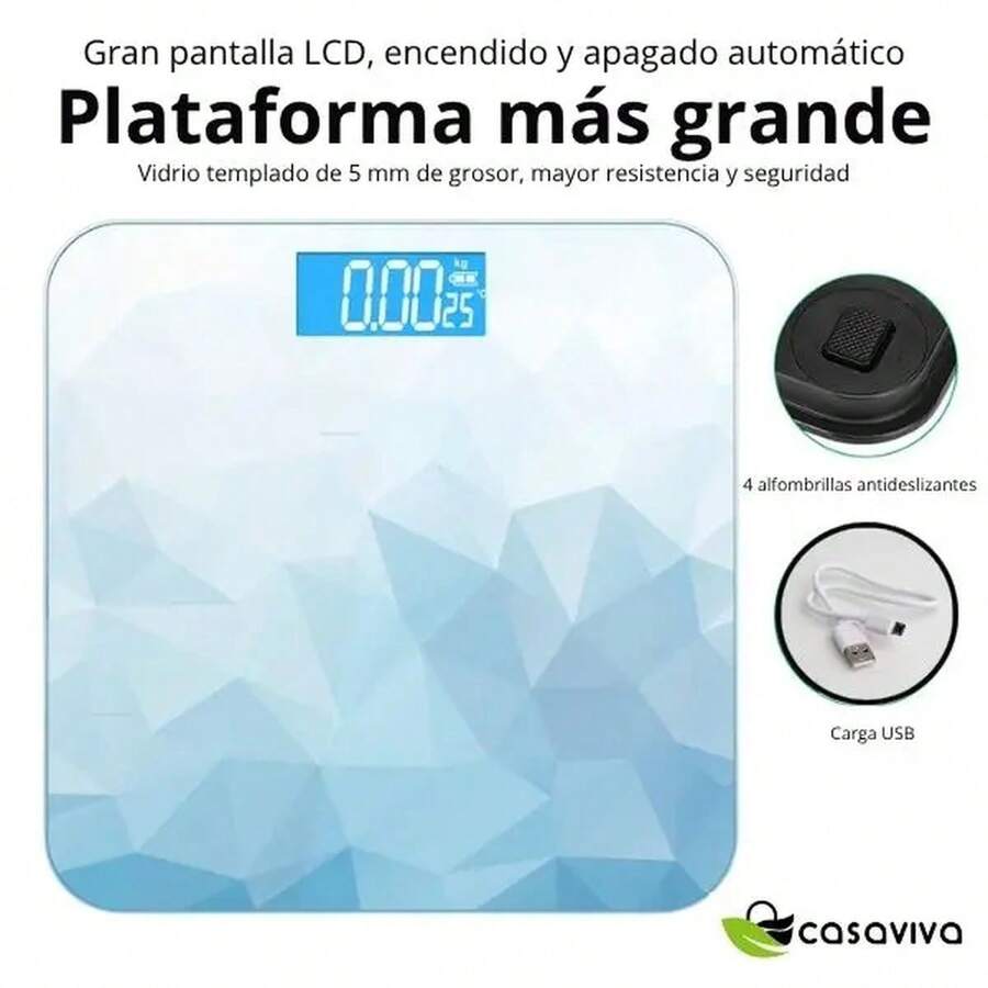 Báscula electrónica digital LED para pesaje preciso, Carga USB, no se necesita baterías, encendido y apagado automático, Se puede conectar a un teléfono móvil por Bluetooth.Después de descargar la aplicación, se pueden medir 79 datos corporales. - Azul - Ver 1
