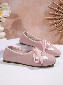 Colorblock Lace-Up Ballet Shoes, Soft Sole Lightweight Retro Training Style Low Vamp Daily Commute Women's Shoes - Pink - View 2