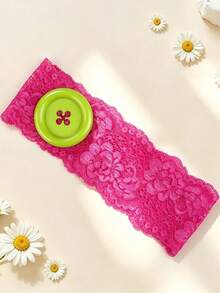 1pc New Women's Fashionable Style Dopamine Color Large Button Lace Headband, "Ins" Style, Openwork Lace Headscarf, Hair Accessory . - Multicolor - View 10