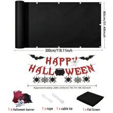 Dekorasi Halaman DIY Halloween, Layar Privasi Balkon, Layar Privasi Pagar Balkon + Bendera Halloween yang Dapat Dilepas, Dekorasi Penutup Teras dan Pagar yang Dapat Digunakan Kembali dengan Tali Pengikat - Hitam - Beraneka warna - View 10