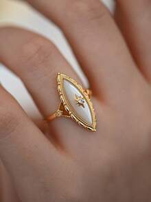 1pc Eye Eight-Pointed Star Ring For Women, Unique Niche Design, Personalized Luxury Style, Elegant Exquisite Finger Ring Suitable For Daily Wear, Gatherings And Parties - Yellow Gold - View 3