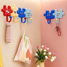 Bộ 4 móc treo tường thiết kế Dopamine Puzzle, bộ lưu trữ phòng tắm không cần khoan, phù hợp cho gạch, gương, cửa, thiết kế không cần lắp đặt, giá treo khăn, quần áo, mũ, chìa khóa, móc dán tường phòng tắm và nhà bếp (miếng dán DIY) - Xem 2