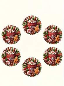 12/6pcs Set Christmas Gingerbread Man Theme Wooden Coaster Set - Christmas Gingerbread Man Design, Perfect For Home, Office, Cafe Or Tea Room Decoration And Holiday Table Setting | Holiday Coasters | Wooden Coasters, Desktop Protection Pads, Perfect Gift Choice, Home Bar Essential, Christmas Table Decor - View 9