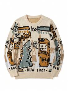Sweater Pria ANDREILEE, Modis Kasual Serbaguna untuk di Rumah, Perjalanan, Liburan, Motif Dinosaurus, Mesin Permainan, Leher Bulat, Lengan Panjang, Longgar, Bergaris, Pullover, Pakaian Luar Musim Gugur/Dingin - Aprikot - View 6