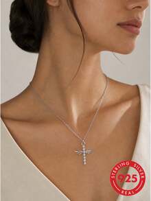 lunastudio 1pc 925 Sterling Silver Angel Wings Sparkling Necklace For Women Daily Wear - Silver - View 3