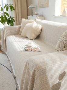 1pc Linen Sofa Throw Cover, Simple Style Dust Cover Anti-Cat Scratch Sofa Blanket, Ins Aesthetic - Beige - View 2