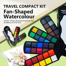 GuangNa 20/30/40 Colors Fan-Shaped Solid Color Watercolor Paint Set, Foldable Portable Watercolor Set With Palette And Watercolor Brushes, High Transparency Easy-To-Mix Paint, Suitable For Outdoor Sketching And Art Painting - Multicolor - View 2