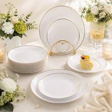 50/25/10/1pc Premium Gold Rim Plates, 7.5 Inch And 10.25 Inch, Modern Minimalist Style Gold Rim Round Plates, Suitable For Wedding Desserts, Appetizers, Parties, Halloween, Christmas, Banquets And Restaurant Use, High-End Tableware And Plates - C - View 5