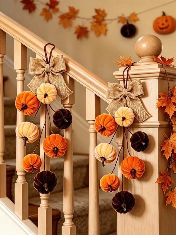 1pc Artificial Velvet Foam Pumpkin Wall Hanging Decor, Autumn Home Farm Barn Harvest Thanksgiving Window And Door Decoration, Suitable For Autumn, Holiday And Party Decor, Pumpkin Color Random
