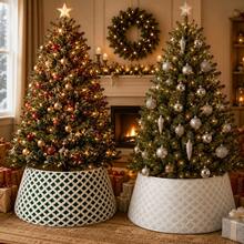 1pc Christmas Tree Collar, Red White Green Diamond Rustic Farmhouse Christmas Tree Skirt, Adjustable Christmas Tree Base Cover For Artificial Trees, Christmas Home Decor - Christmas Tree Skirt - View 6