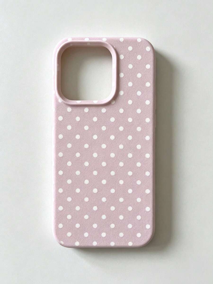 時尚手機殼,極簡可愛設計,黑白波點圖案,適用於 iPhone 11 至 17 系列,包含 Pro Max 版本。(3D 效果圖以實品為準,表面微粒建議謹慎購買,手機殼側面有均勻透明邊框) - 粉色 - 查看 1