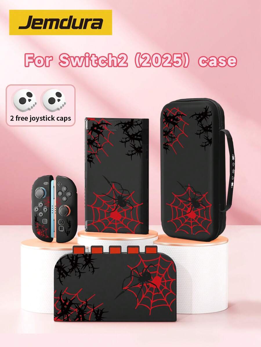 1pc Black Thorn Spider Pattern Protective Case For Switch2 (2025) Game Console, Storage Bag Game Console Accessories, Compatible With Switch2/Switch OLED/Switch Ns Protective Case, Storage Bag, Card Slot Dock Shell, Game Card Case, Protect Your Console, Best Halloween Gift - Multicolor - View 1