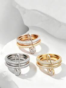 1pc Creative Fashion Personalized Micro-Inlaid Zirconia Triple Ring Brooch Ring For Women Daily Wear - Brooch Ring - View 2