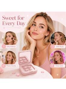 60pcs/Box Practical Pink Makeup Mirror With Star Decoration Beauty Patch, Portable Travel Makeup Mirror Box, Fashion Facial Accessory, Suitable For Daily Makeup, Party And Gift - Multicolor - View 5