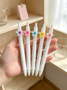 6/1pc 0.5mm Black Ink Pen With A Plumeria Flower Design, Smooth Writing, Creative Stationery Set, Perfect For Everyday Office Use Or As A Gift, Stylish Pen Set Made Of Durable Lightweight Plastic, Multi-Pack, A Back-To-School Essential - A - View 5