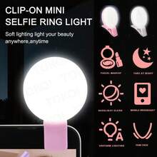 TOKQI Mini Ring Light, Upgraded Small Clip-On LED Selfie Fill Light, USB Rechargeable Portable Phone PC Makeup Mirror Light, Adjustable Brightness Suitable For Phone And Computer, Makeup, Zoom Meetings, Live Streaming, Vlog, Perfect Selfies And Video Calls, 150mAh - A - View 5