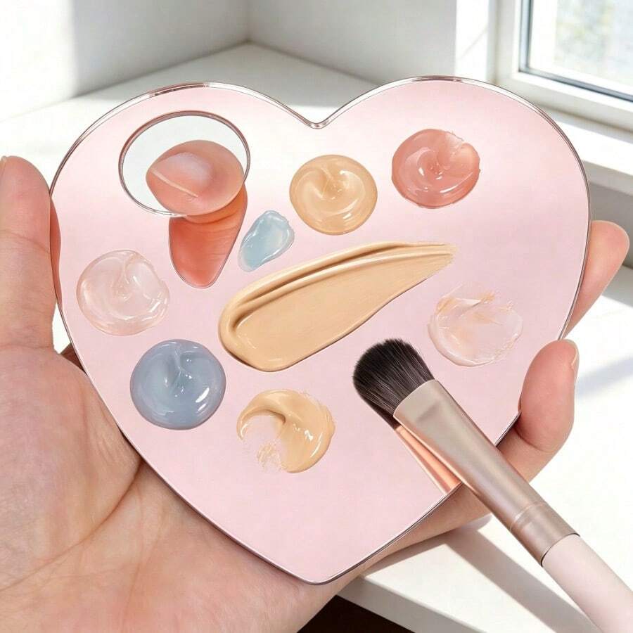 1pc Heart-Shaped 2-In-1 Fake Nail Display Board & Nail Color Palette, Acrylic Handheld Nail Sample Display Tray, Multi-Function Nail Color Palette, Nail Rhinestone & Glitter Storage Box - Multicolor - View 1