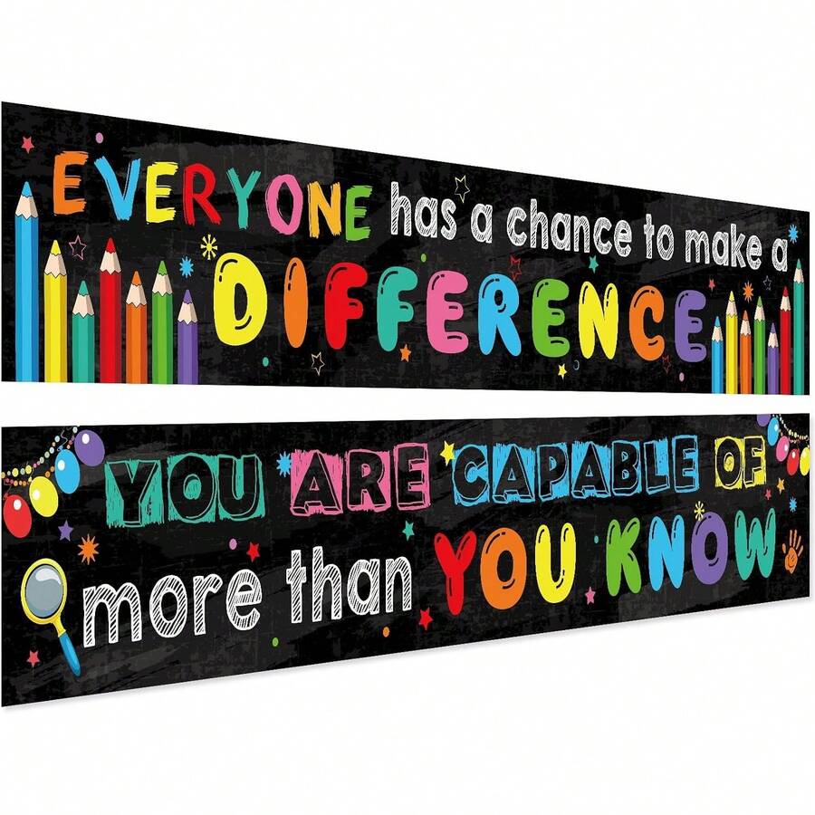 2pcs Inspirational Classroom Banner Poster, Positive Growth Mindset Banner, Teacher's Ideal Choice, Suitable For Decorating Classrooms, School Bulletin Boards, Back To School Season, Hallways And Classrooms