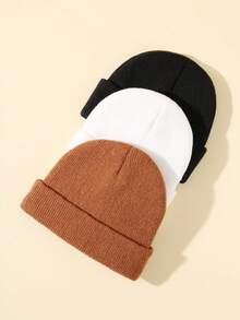 4pcs Baby Solid Color Minimalist Beanie, Soft Comfortable Warm Knitted Hat, Woolen Cap, Gift For Autumn/Winter - Multicolor - View 7