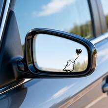 1pc Cute Heart-Shaped Balloon Vinyl Sticker - Waterproof Removable Adhesive, Black & White Minimalist Design With Smile And Balloon Pattern, Round Sticker Suitable For Car Rearview Mirror, Laptop, Water Bottle, Book, Phone, Truck - Easy To Apply And Residue-Free Removal, Cute Decoration For Halloween And Daily Use, Durable Vinyl Material, Fun Heart-Shaped Balloon Design - A - View 2