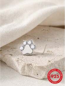 lunastudio 1pc 925 Sterling Silver 4 Zirconia Cat Paw Nose Stud For Women Daily Wear - Silver - View 4