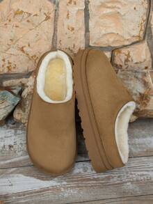 Women's Autumn/Winter Outdoor Versatile Thermal Lined Solid Color Neutral Fine Fur Thick Sole Slippers Home Slippers - Khaki - View 12