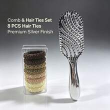 Curved Hollow Breathable Hair Comb + 8 Natural Color Hair Ties, Women's Hair Accessories Set - Rose Gold - View 9