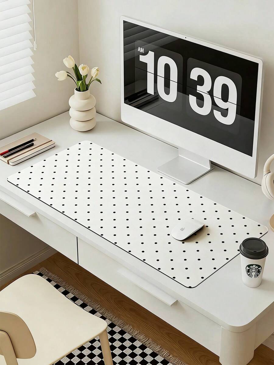 Black & White Small Polka Dot Premium Mouse Pad, Minimalist Office Desk Mat Keyboard Pad Simple Desktop Protector, Suitable For Office And Home Use - Thick Anti-Slip Keyboard Mouse Accessory, Multiple Sizes Available. Back To School Desktop Accessory, Office Supplies, Office Desk Accessory, Mouse Pad, Desktop Mouse Pad