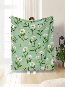 1pc Soft & Comfortable Modern Floral Pattern Flannel Blanket, 2D Printed Throw Blanket For Office Nap, Sofa & Bed Decor, Outdoor Camping Leisure Blanket, Perfect Gift For Family & Friends - Multicolor - View 9