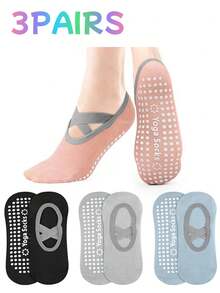 1/3/4 Pairs Women's Non-Slip Yoga Socks, Pilates Grip Socks With Cross Strap Design For Breathable Fit And Flexible Support, Suitable For Yoga, Pilates, Ballet, Dance, Studio Workout Grip - Multicolor - View 22